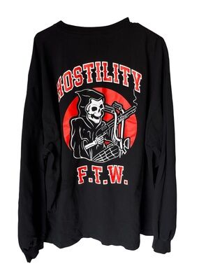 Hostility F.T.W. Skeleton Biker Graphic Long Sleeve T-Shirt Black Red Men’s XXL